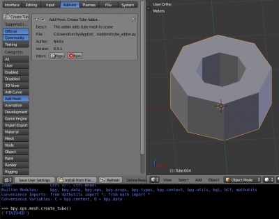 Installed add-on. Calling its functionality from Python Console.